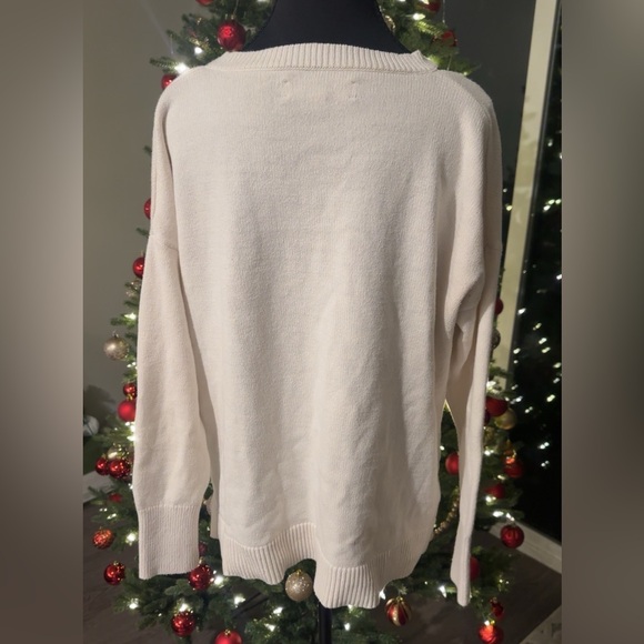 Loft Women's Cream V-Neck Sweater - Picture 2 of 4